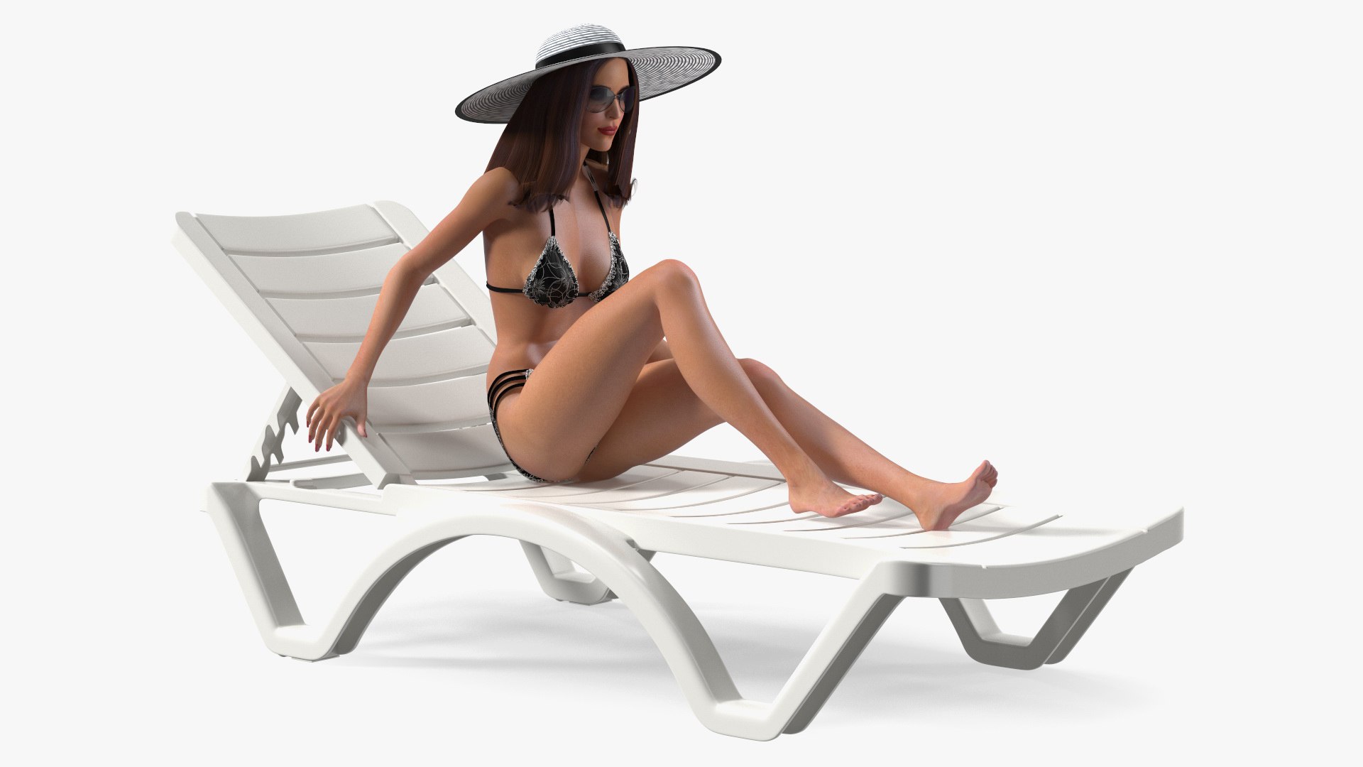 Women in Bikini Lying on Chaise Lounge Rigged for Maya 3D model preview