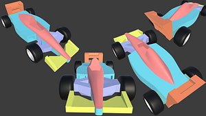 Cartoon Formula Car 3D Game Ready Model Optimized for Games Animation