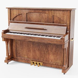 3D Dark Wood Upright Piano model