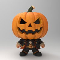Cute Halloween Pumpkin Head Character - Stylized Chibi 3D Model