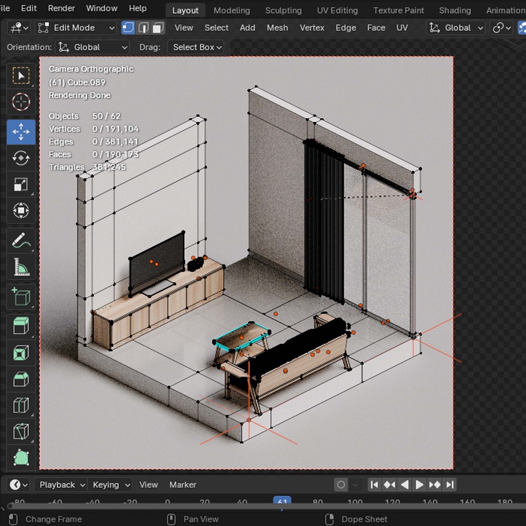 3D Isometric Living Room Interior 3D Render Illustration Model ...