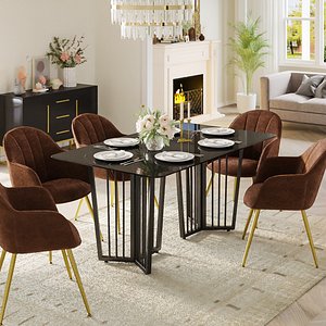 Luxury Black Rectangular Dining Table Dining Room 3D Scene