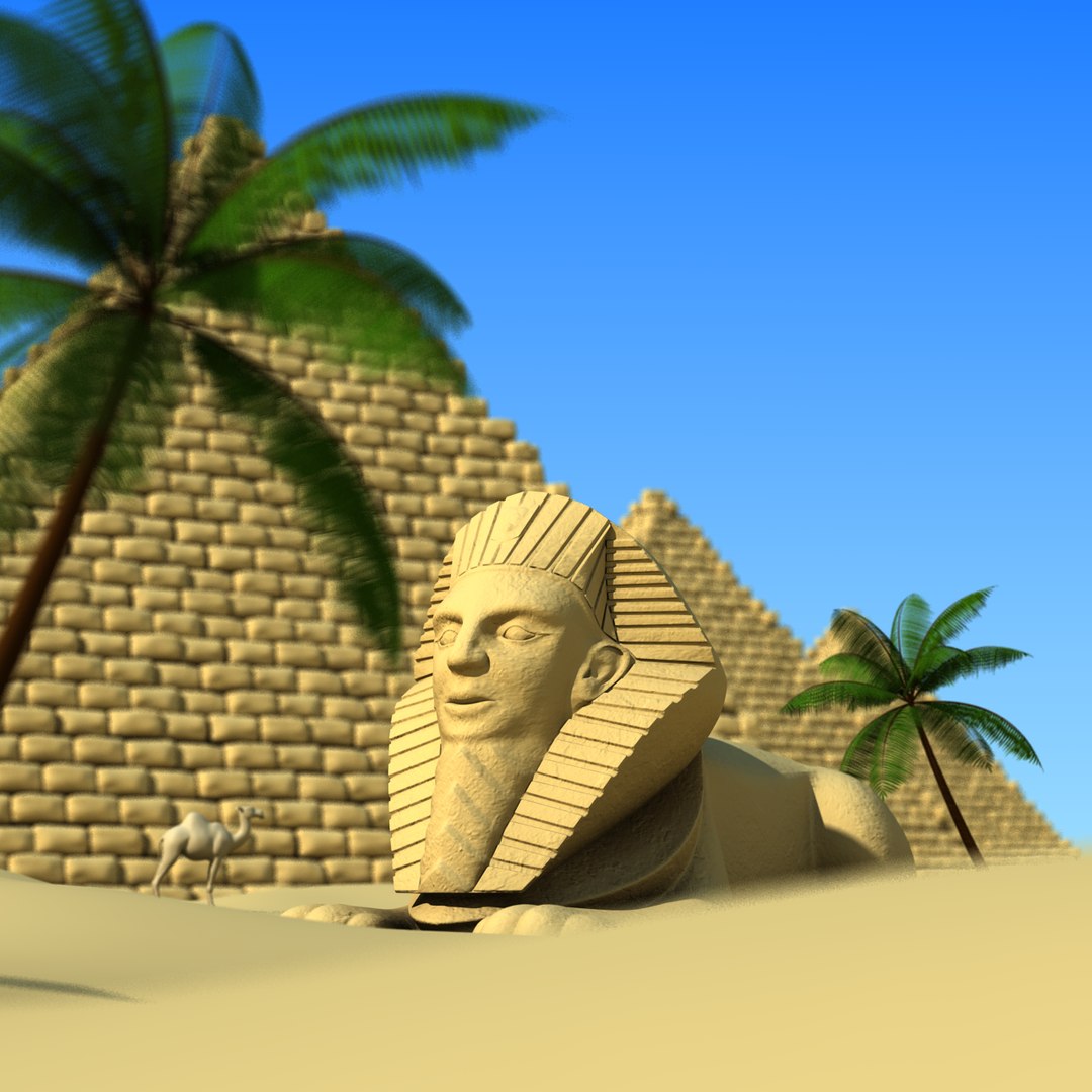 Cartoon Pyramids Sphinx Obj