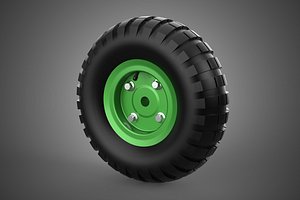PNEUMATIC RUBBER WHEEL TIRE RIM TREAD TYRE HUB CART LUG GREEN 3D model