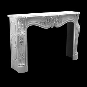 Beautiful antique Louis XV style fireplace with flowers decor in white Carrara marble