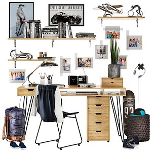 3D teenager workspace set model