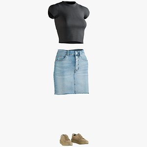 Skirt with Tshirt and Sneakers