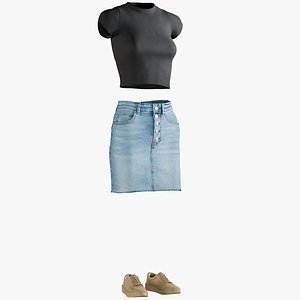 Skirt with Tshirt and Sneakers