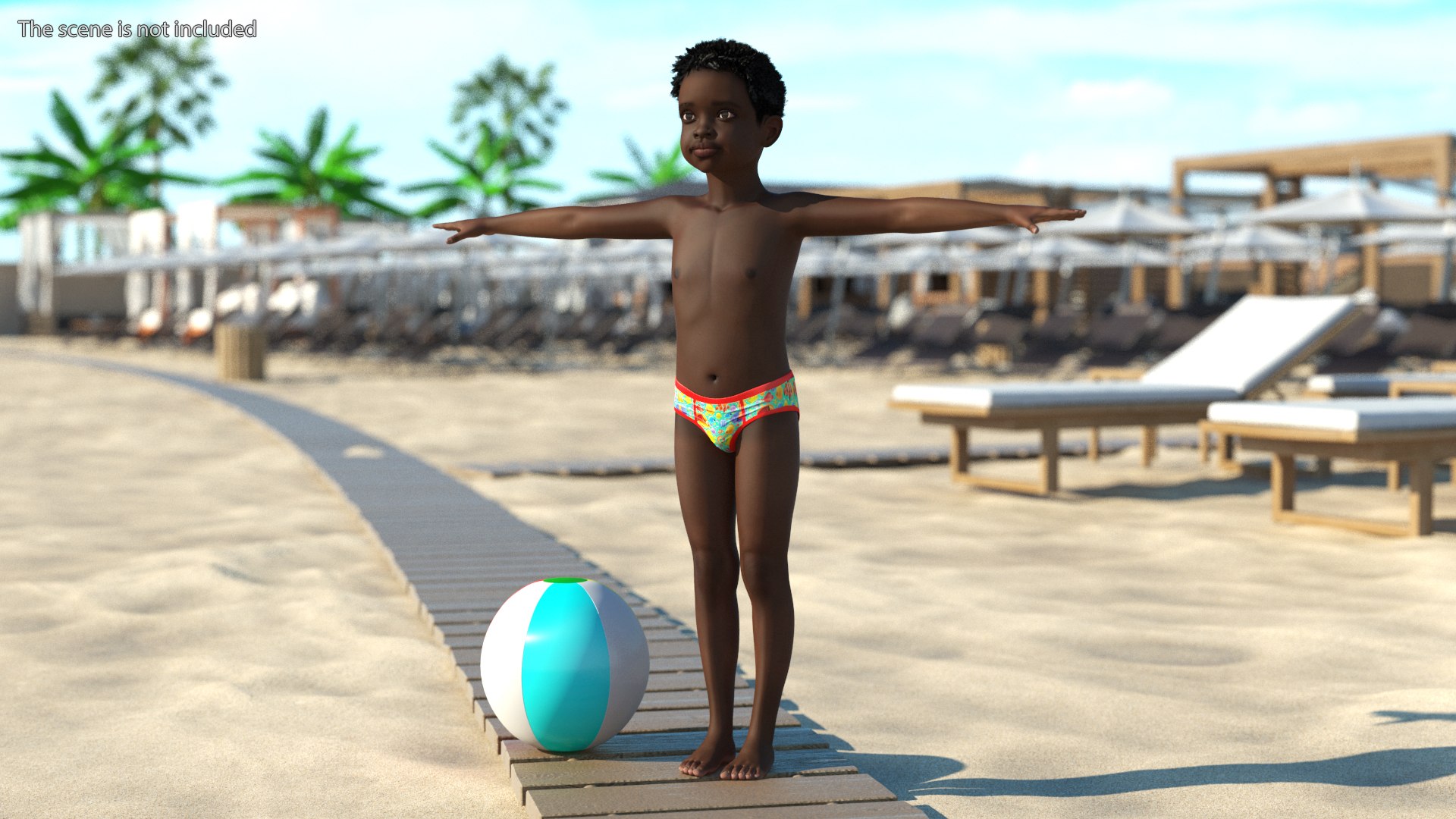 Black Child Boy Beach Style Rigged for Modo 3D model preview