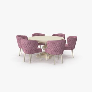 Pink Fabric Velvet Dining Set for 8 Persons 3D model