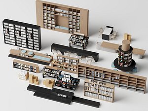 3D Modern Bookstore Furniture Set 3D Models