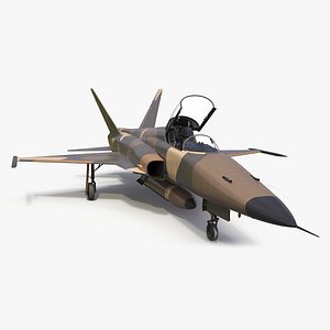 Sand Camouflaged Military Fighter Jet Rigged for Cinema 4D