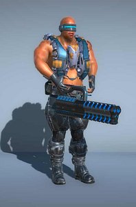 3D sci-fi cyborg-soldier laser gun