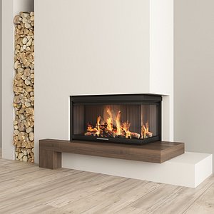 3D firewood fireplace