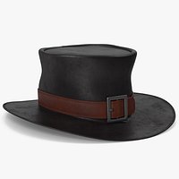Leather Top Hat Black with Buckle