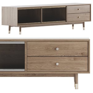 3D Vintage wood low Sideboard
