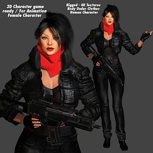 3D REALISTIC RIGGED CHARACTER - CYBERPUNK SNIPER TALL CURVY BODY 3D model