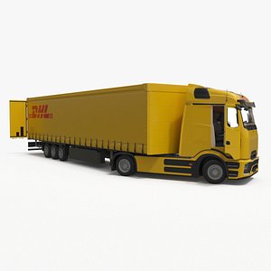 Electric Truck with DHL Trailer Rigged 3D