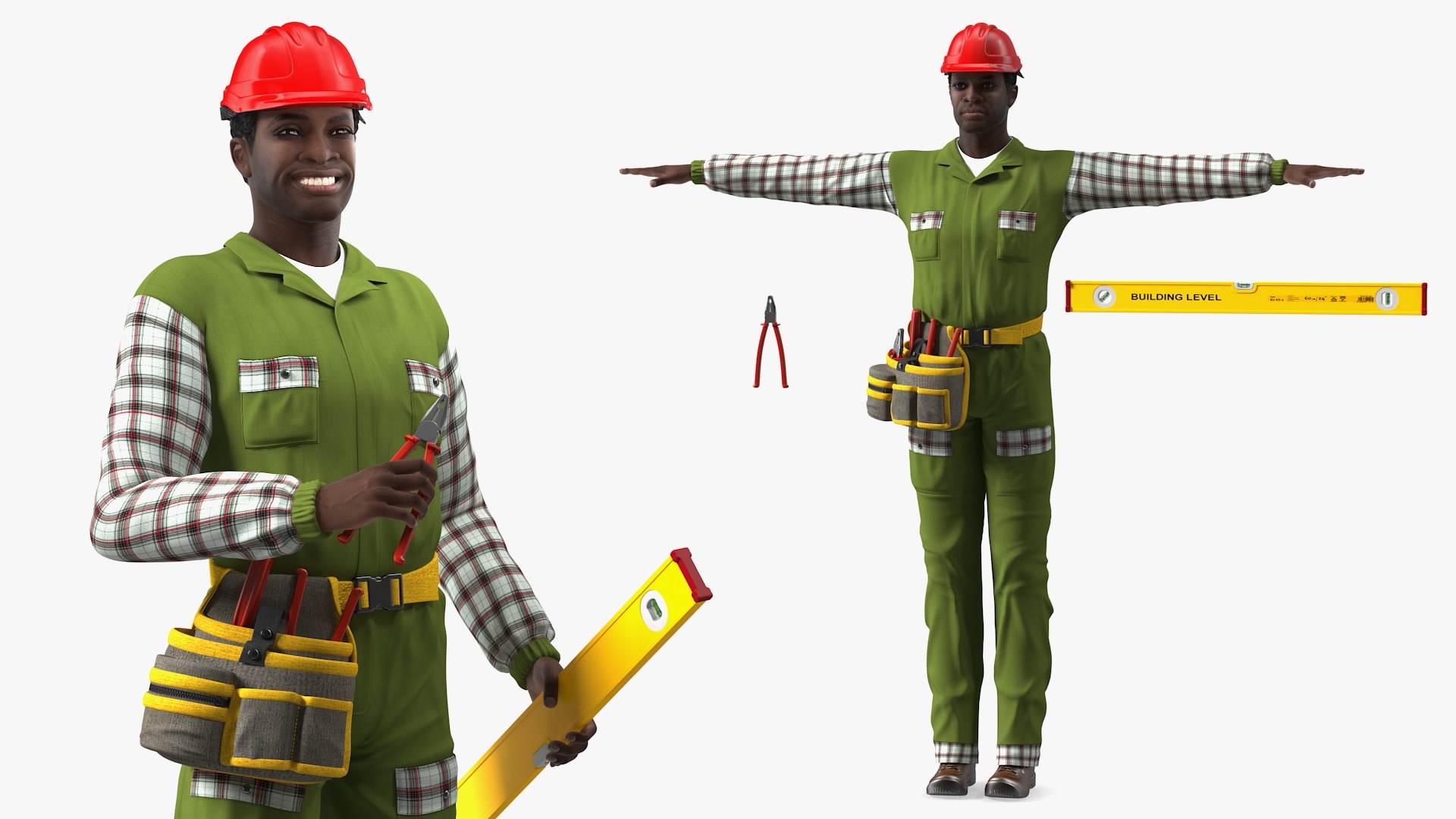 Dark Skinned Black Builder Rigged for Modo 3D model preview