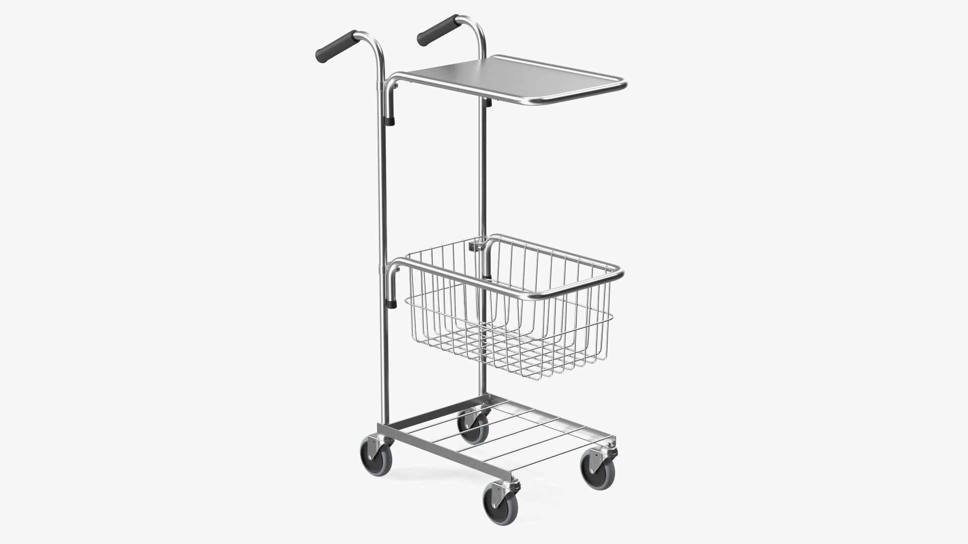 Chrome Mini Trolley with Shelf and Basket 3D model preview