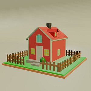 low poly cartoon house 3D model