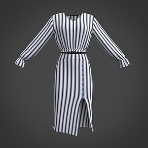 ruffled blouse slit pencil 3D