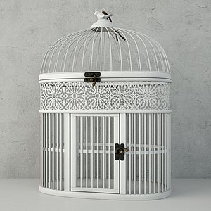 white metal bird cage 3D model