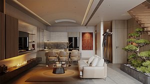 Open space of sneech 01 - Living Kitchen Dining - MAX FBX OBJ SKP Simlab Collada