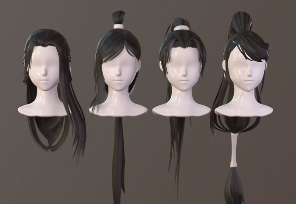 Estilo de cabelo comprido com rabo de cavalo alto preto feminino realista  Modelo 3D - TurboSquid 1817154