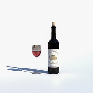 Bottle of wine plus Glass of wine 3D model