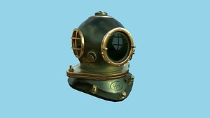 3D Diving Helmet 04 - Green Gold - Character Design Fashion model