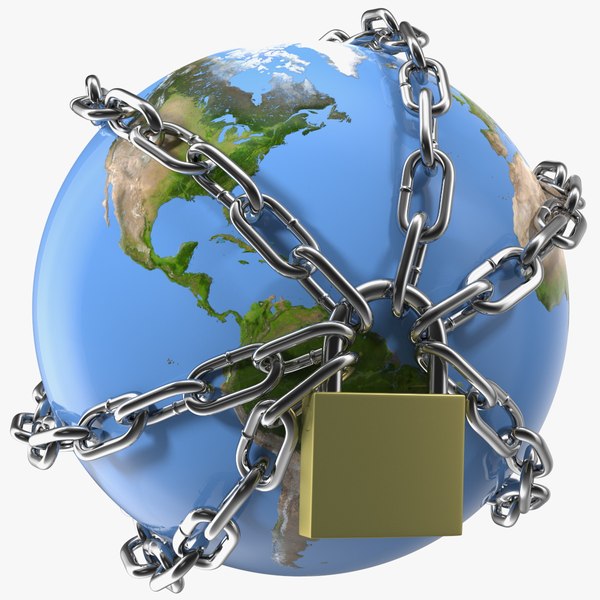 3D stylized chains lock earth world