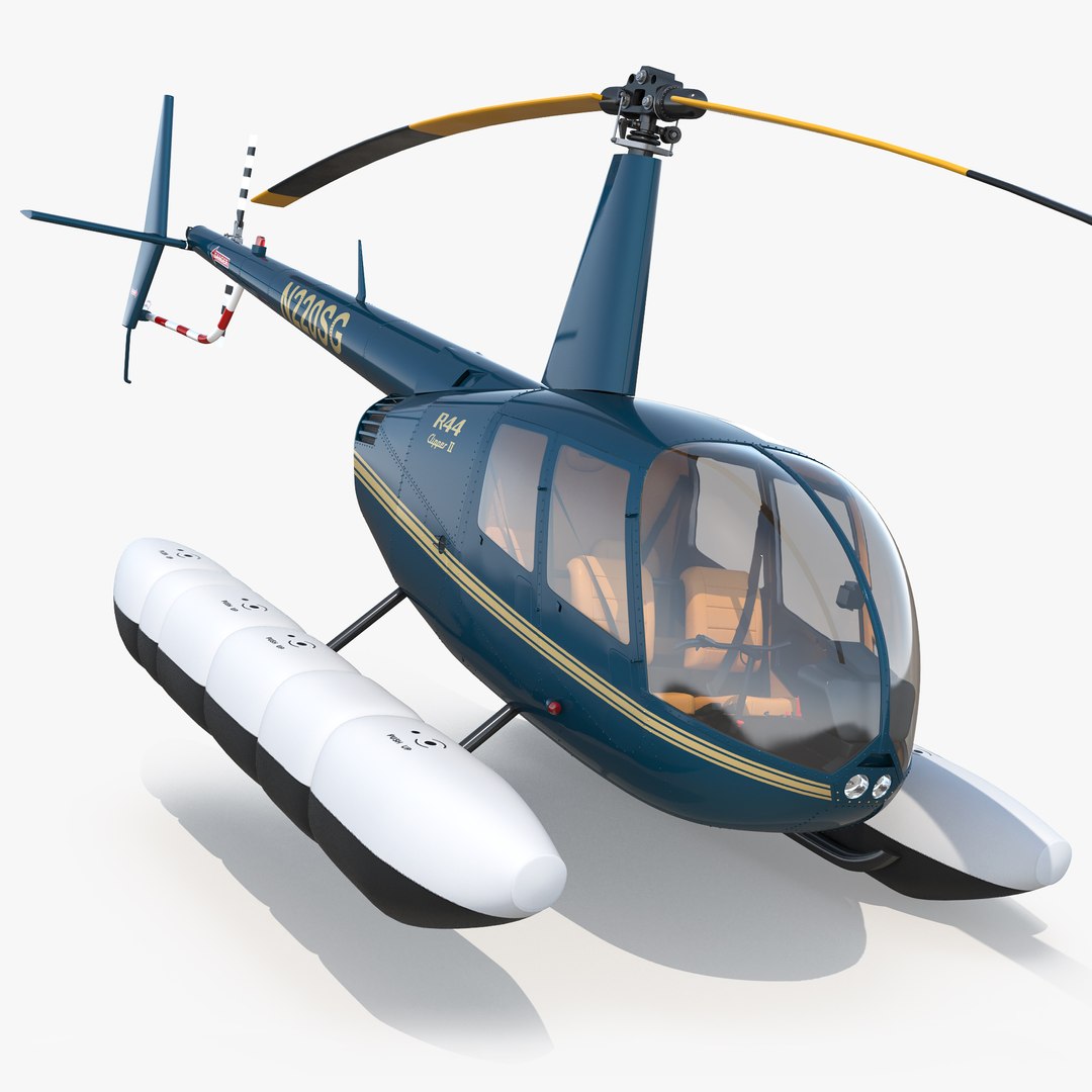 Helicopter Robinson R44 With Floats 3D Model 3D model preview