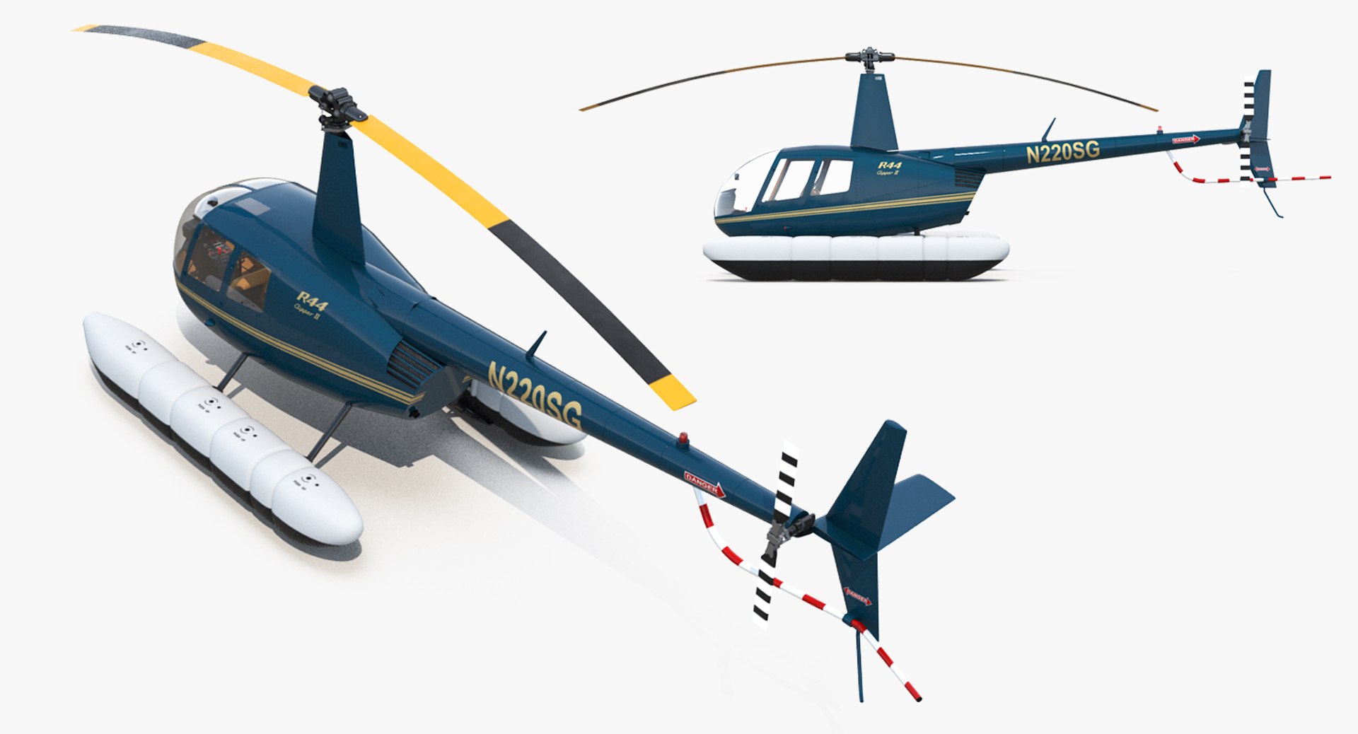 3d Model Helicopter Robinson R44 Floats