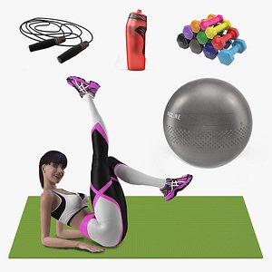 girl fitness equipment 3D model