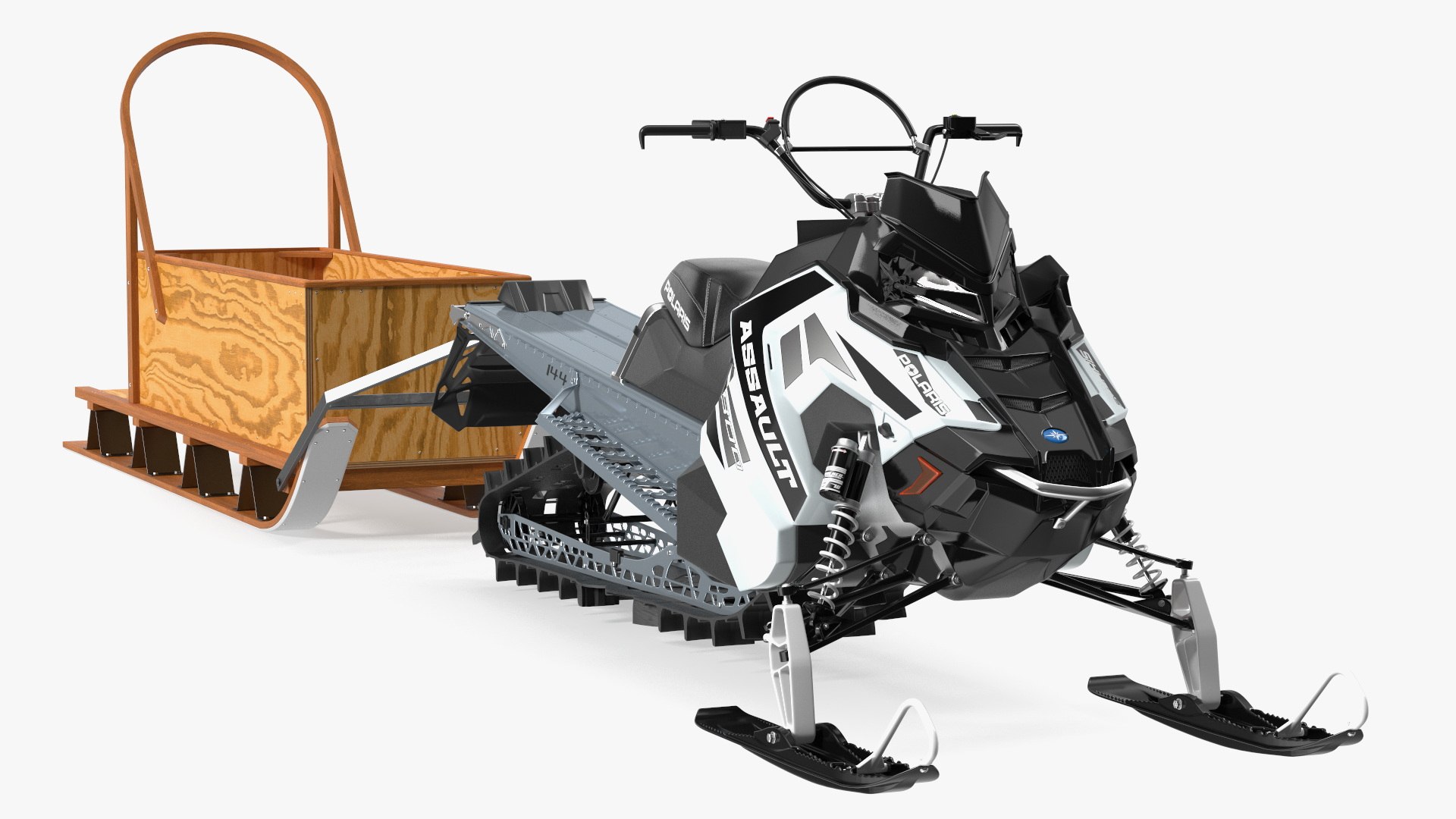 Snowmobile whith Box Freight Sled Rigged 3D model preview