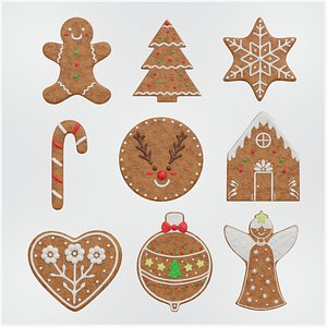Gingerbread Christmas Cookie Set 1 3D model