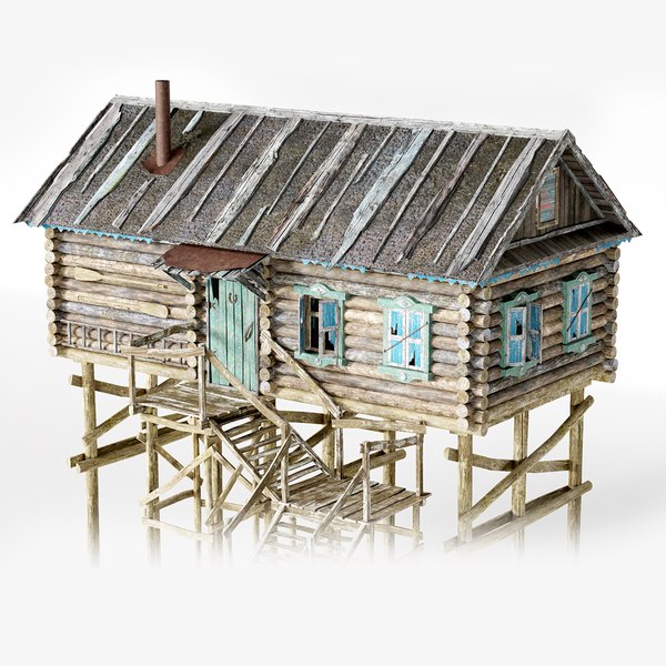 Old wooden damaged village house B an3 3D model