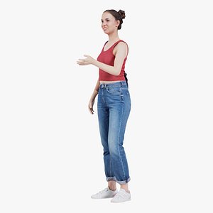3D model Woman in Baggy Jeans Red Top Shaking Hands Remastered