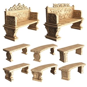 3D Stone Bench Collection