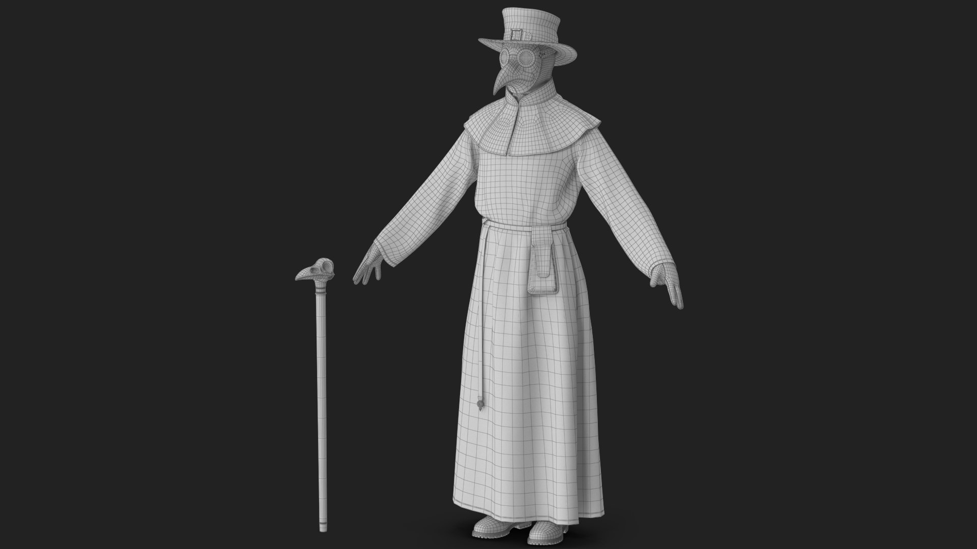 3D Plague Doctor Costume White with Staff https://p.turbosquid.com/ts-thumb/Qs/nWtPLZ/DR/wireframe_03/jpg/1779868206/1920x1080/fit_q87/4316d45cb2533f67b721a23203c7dc08e207c199/wireframe_03.jpg