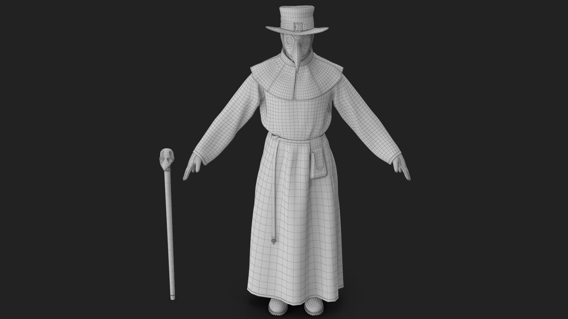 3D Plague Doctor Costume White with Staff https://p.turbosquid.com/ts-thumb/Qs/nWtPLZ/ed/wireframe_27/jpg/1780034597/1920x1080/fit_q87/35e103a451901d0caac4e8a6a3123daa3c034214/wireframe_27.jpg