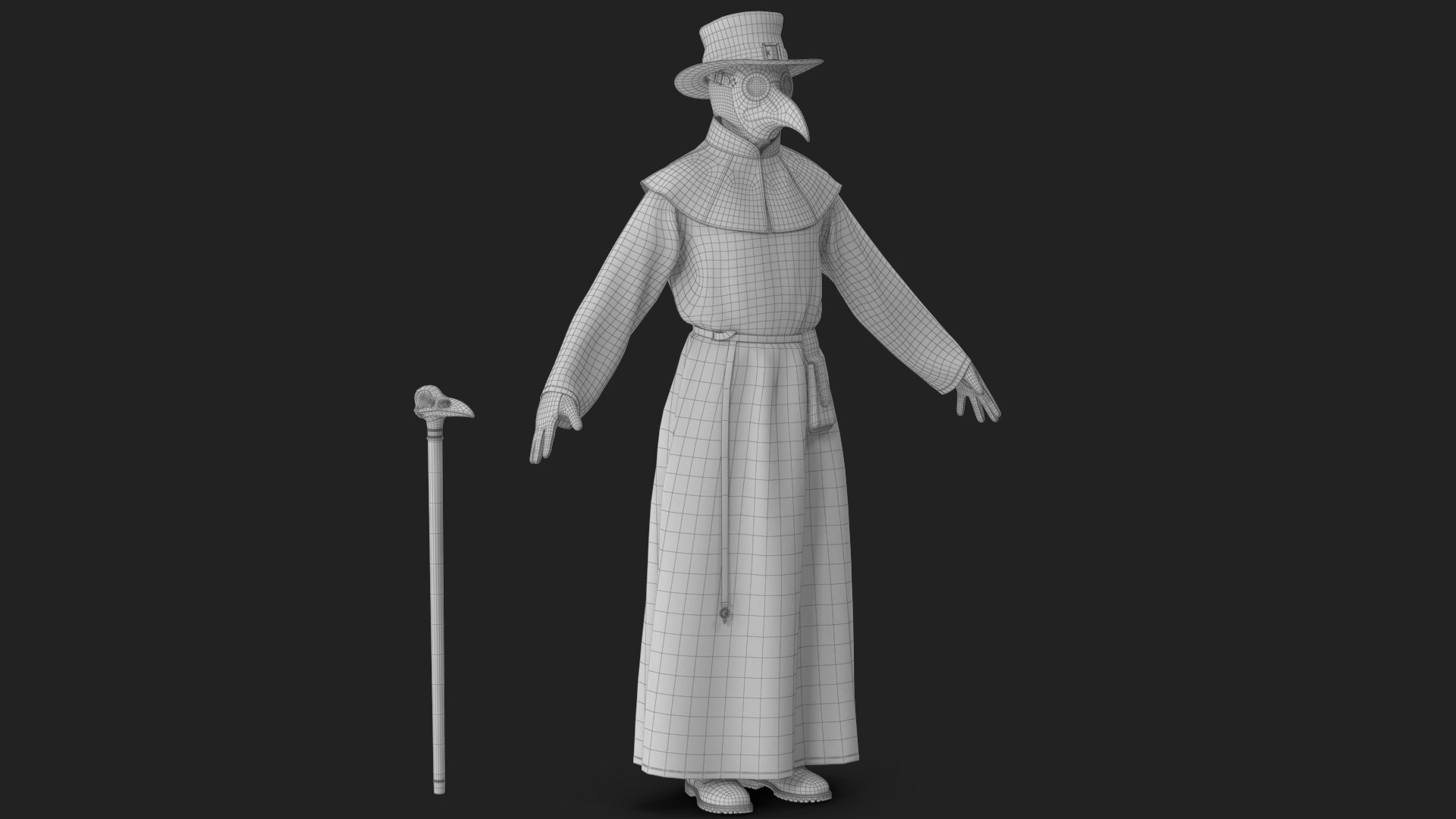 3D Plague Doctor Costume White with Staff https://p.turbosquid.com/ts-thumb/Qs/nWtPLZ/kz/wireframe_02/jpg/1779868198/1920x1080/fit_q87/f3d829678465d3d90ff1de6be4b13a04b1ba9e09/wireframe_02.jpg