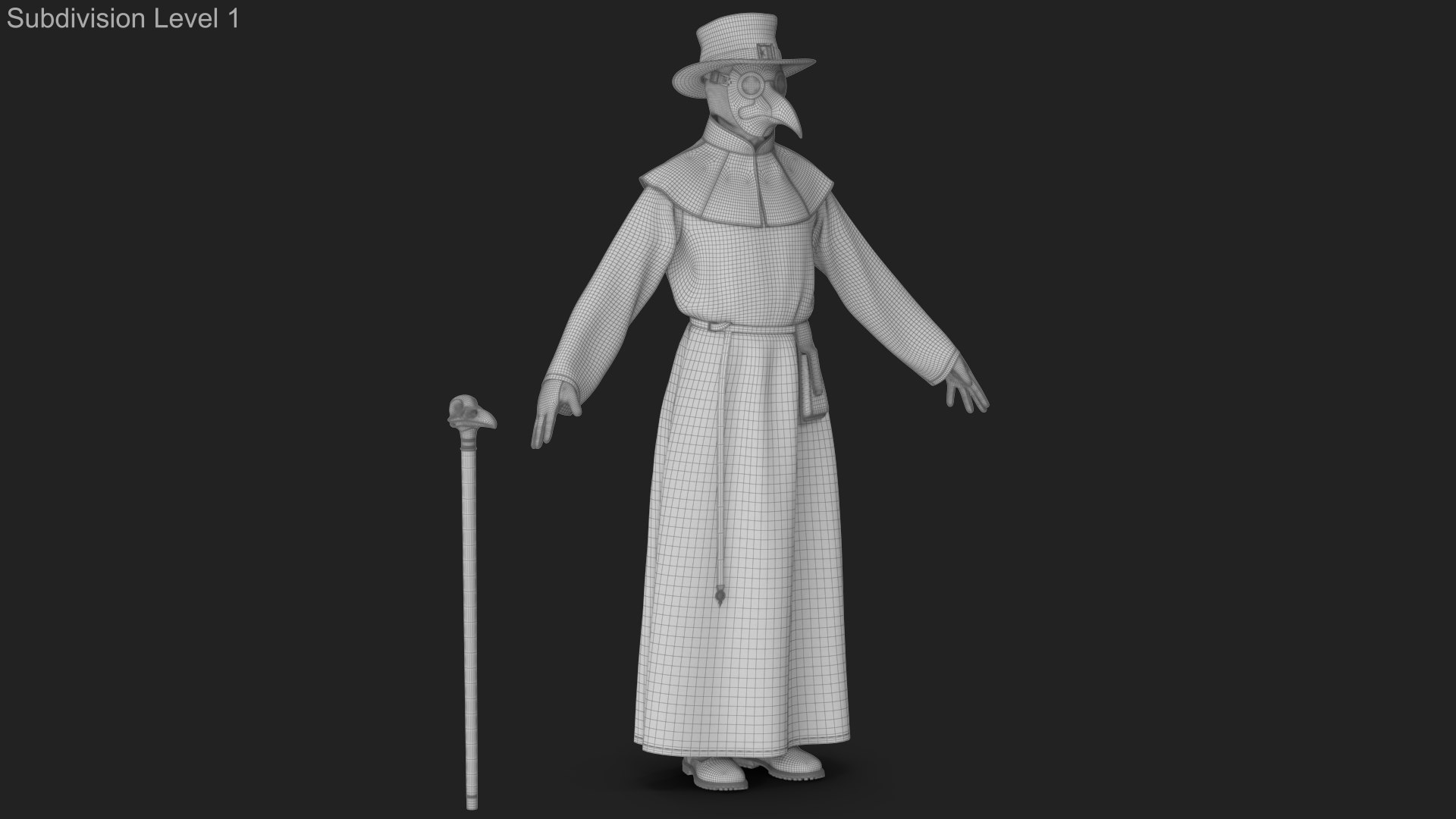 3D Plague Doctor Costume White with Staff https://p.turbosquid.com/ts-thumb/Qs/nWtPLZ/qX/wireframe_01/jpg/1779868197/1920x1080/fit_q87/6517592280f1152beb5132e683317d4d5067293c/wireframe_01.jpg