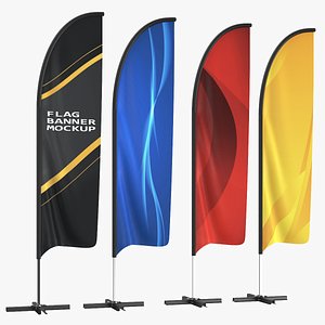 Detailed Four Flag Banners