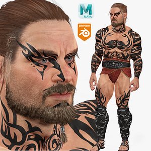 Realistic Rigged Fighter Tattoo Man-Elon Character 3D Model model