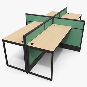 3D Furniture Office Desk Set Four Cubicle Beige Green model
