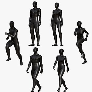 Animated Male and Female Black Mannequin - Walk Run Idle