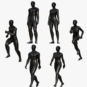 Animated Male and Female Black Mannequin - Walk Run Idle