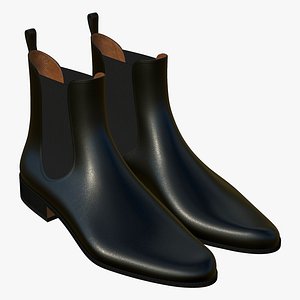 3D Leather Boots Black Mens model